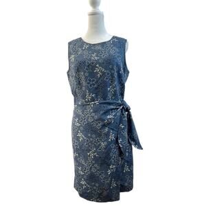 August Silk Dress 8 Blue Floral Sleeveless Wrap Style Vintage Summer Silk Flower